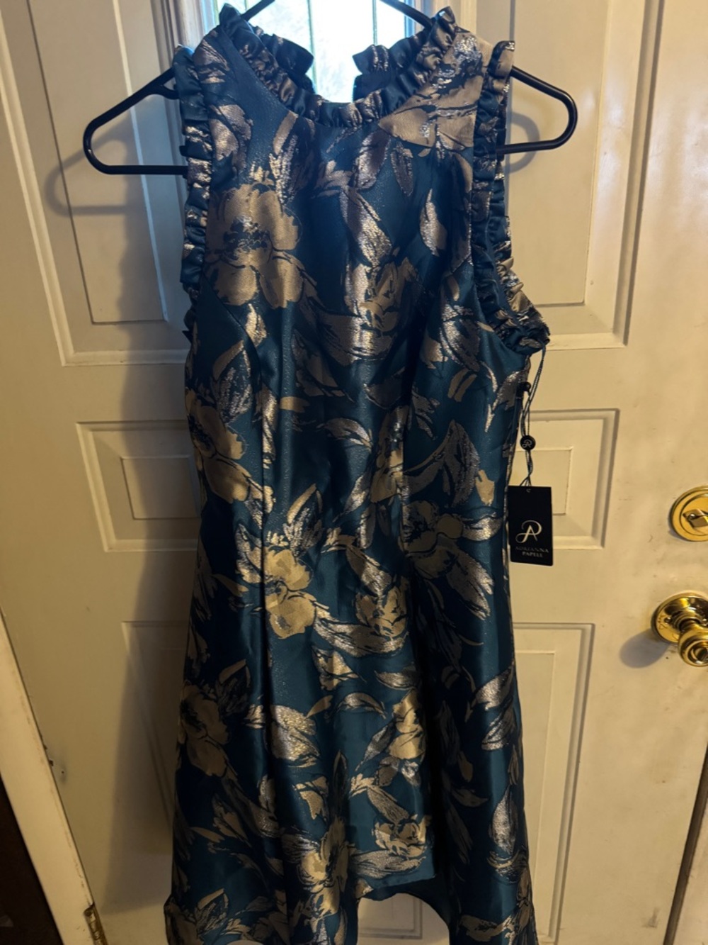 Adrianna Papell blue and Metallic Floral Jacquard Dress